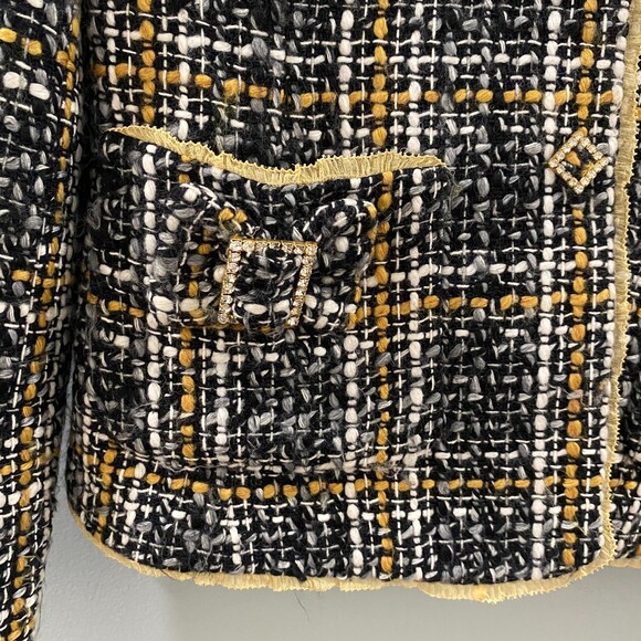 ECI New York Tweed Silk Trim Blazer - Black/White/Tan 4 - Picture 4 of 7